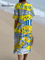Summer Sea Fish Pattern Printed Women's Flowy Dress