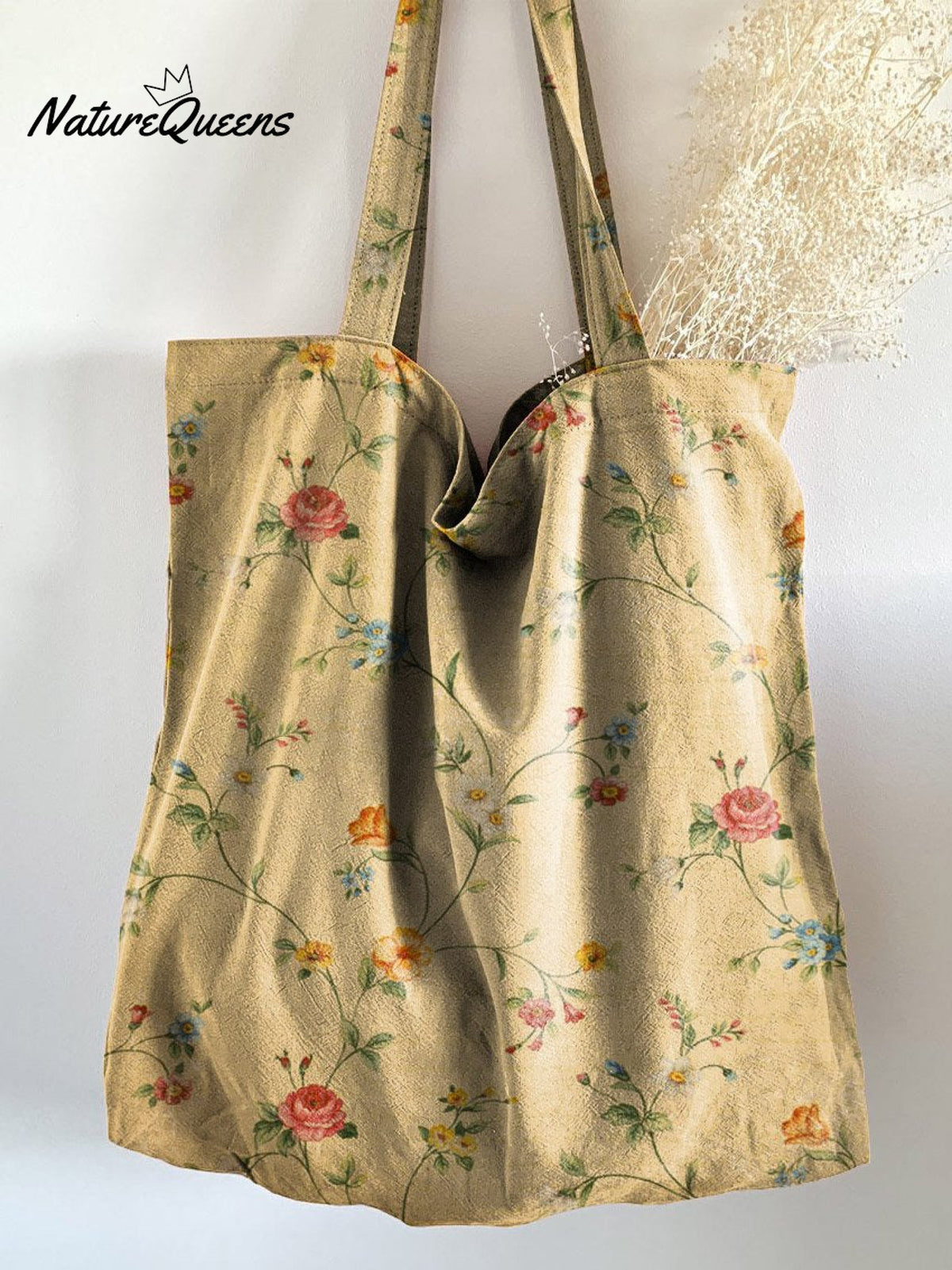 Retro Floral Art Print Casual Linen Tote Bag Multicolor / 20Cmx27Cm