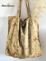 Retro Floral Art Print Casual Linen Tote Bag Multicolor / 20Cmx27Cm