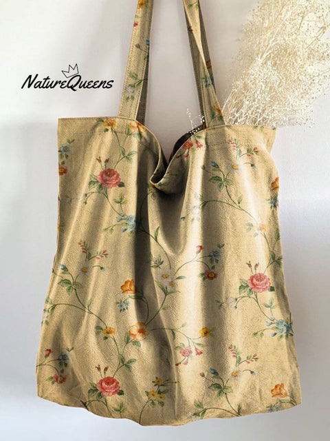 Retro Floral Art Print Casual Linen Tote Bag Multicolor / 20Cmx27Cm