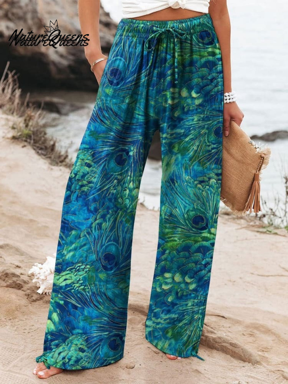 Women's Peacock Feather Print Casual Cotton Linen Shirt