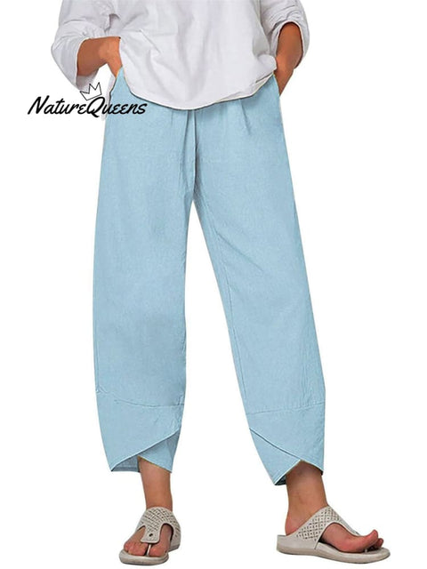 Women's Solid Color Loose Elegant Casual Simple Cotton And Linen Ninth Pants