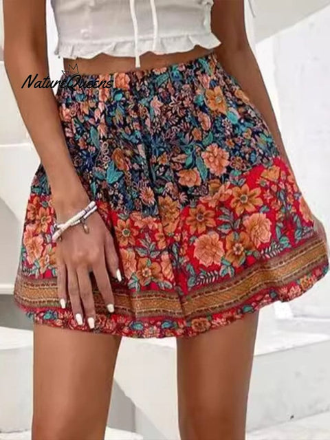Women’s Summer Retro High - Waisted Paisley Print Board Shorts Multicolor / L