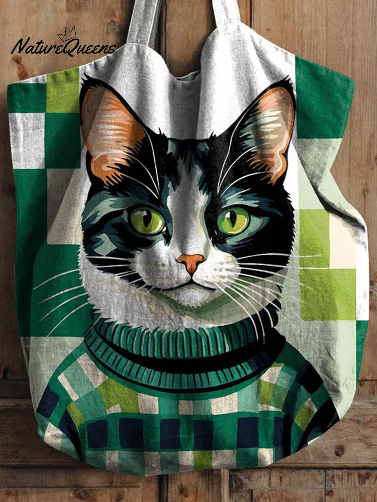 Cat Wearing Sweater Art Printed Linen Tote Bag