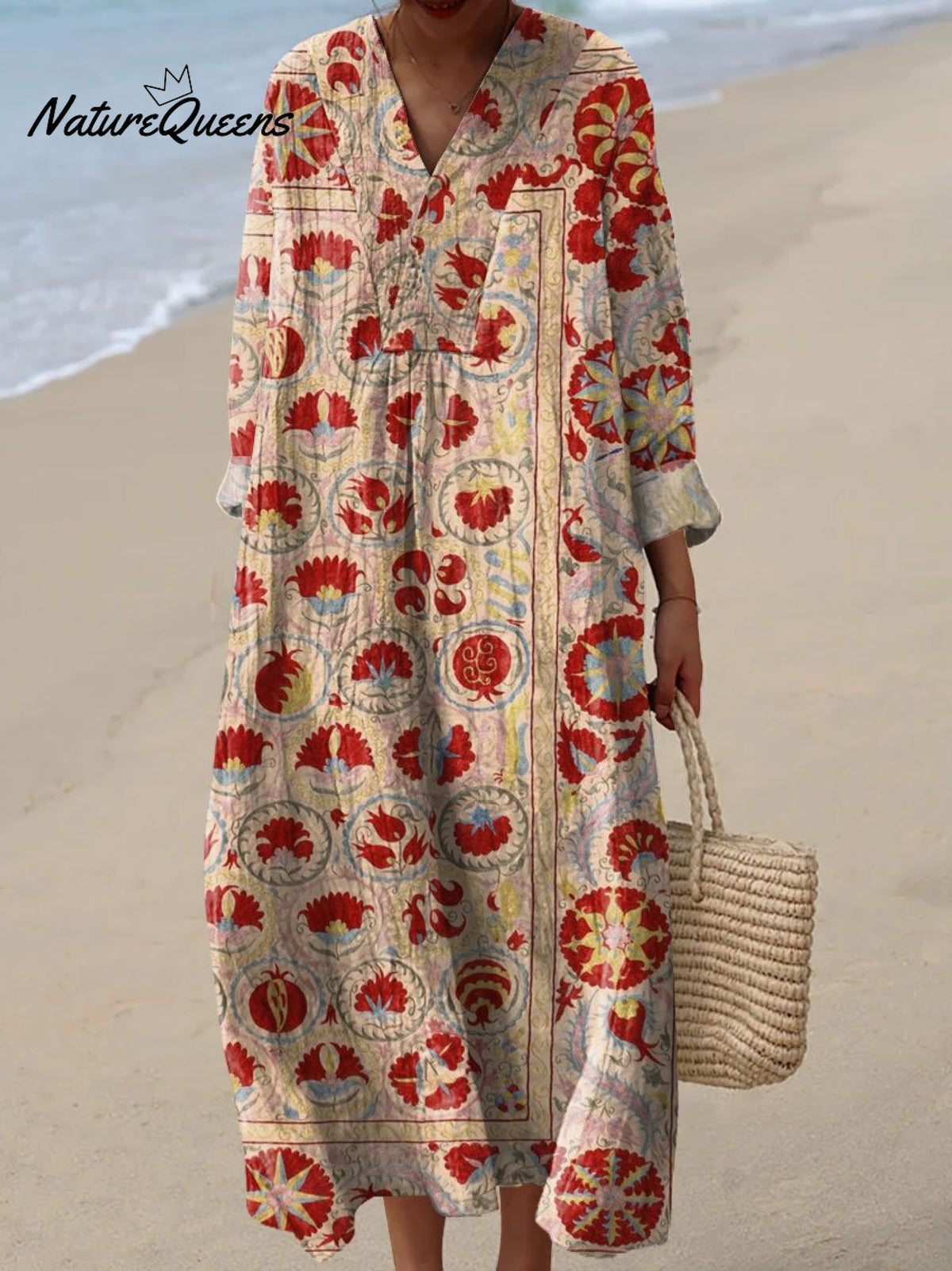 Women'sSymmetrical Art FlowersPrint Casual Dress