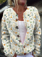 Lovely Meadows Floral Pattern Printed Buttoned Cardigan Sweater
