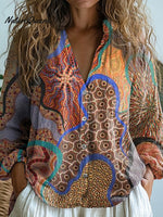 Ethnic Style Tribal Pattern Printed Women's Casual Long Sleeve Comfortable Cotton Shirt