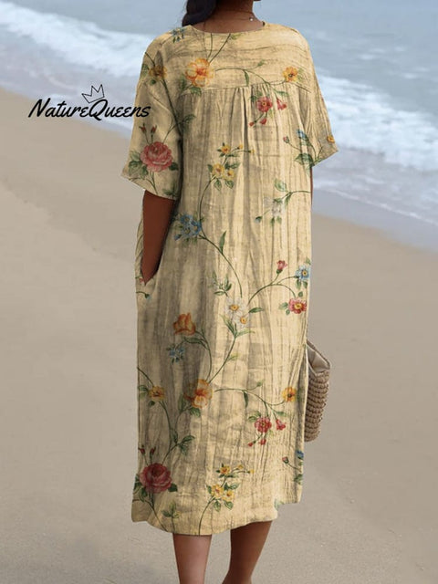 Women’s Retro Floral Art Print Casual Flowy Dress