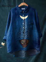 Women's FishArt Print Casual Cotton And Linen Shirt