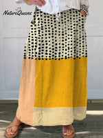 Women's Yellow Color-blocked Dots Linen Pocket Skirt