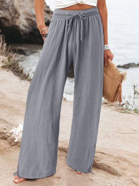 Women’s Cotton And Linen Wide Leg Casual Pants Grey / S