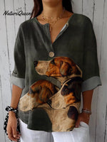 Women's Dog Art PrintCasual Cotton Linen Shirt