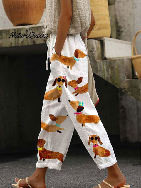 Women's Cute Dachshund Printed 100%Cotton Casual Pants