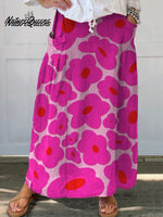 Vibrant Pink Floral Pattern Printed Women's Casual Cotton And Linen Shirt