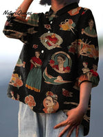 Artist Frida Decorative Patterns Casual Cotton And Linen Shirt