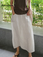 Women's Plain ColorCasual Nine-point Pants Fake Two-piece Cotton And Linen Wide-leg Pants Skirt