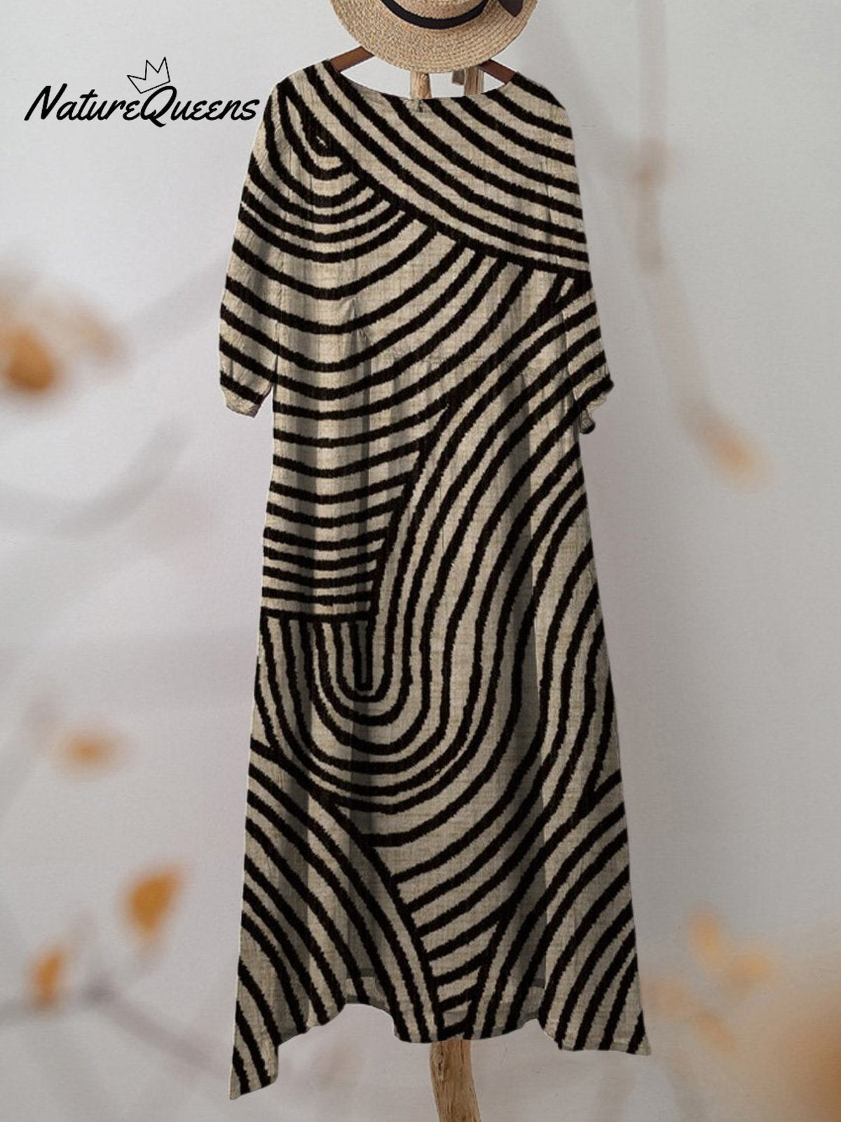 Women's Retro Hand Drawn Geometric Line Print Pocket Cotton Dress