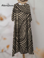 Women's Retro Hand Drawn Geometric Line Print Pocket Cotton Dress