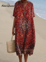 Women's Vintage Art Print Flowy Dress