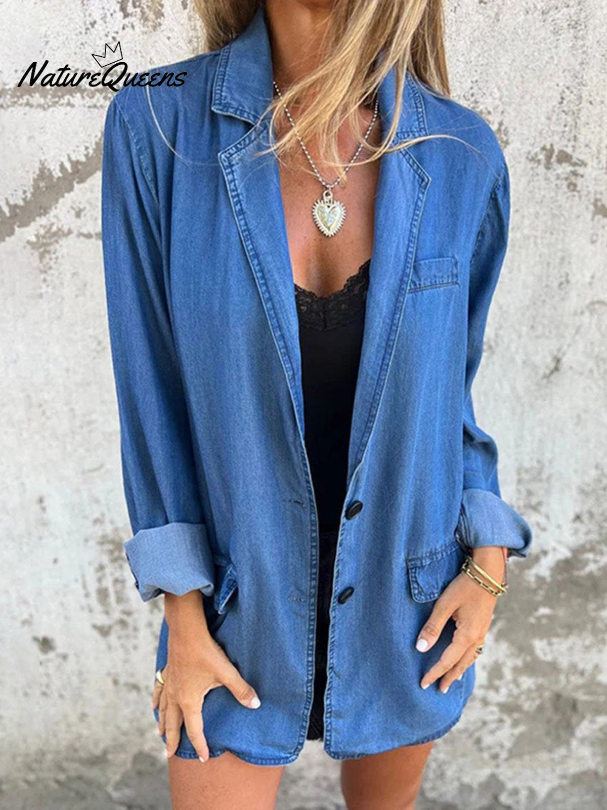 Women's Solid Color Loose Long Sleeve Denim Jacket