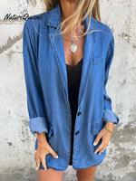 Women's Solid Color Loose Long Sleeve Denim Jacket