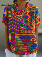 Women's Vintage Ethnic Pattern Art Print Casual Cotton And Linen Shirt