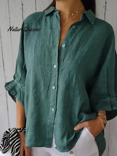 Women’s Cotton & Linen Casual Tie - Back Shirt Malachite Green / S