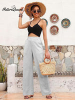 Women’s Linen High Waist Straight Wide Leg Summer Beach Pants Grey / S