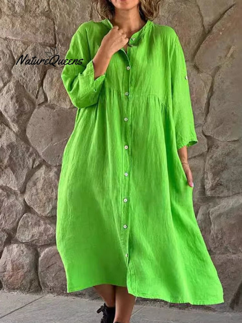 Women’s Cotton & Linen Casual Long Dress Fluorescent Green / S