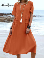 Women's Solid Color Loose Elegant Casual Cotton And Linen Dress