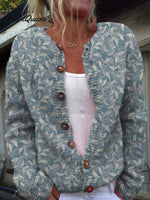 Spring Vines Pattern Printed Buttoned Cardigan Sweater
