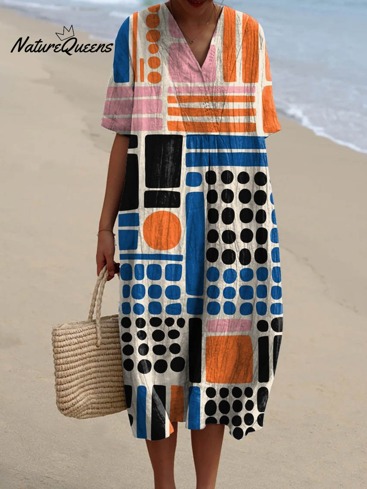 Women's Vintage Abstract Geometric Pattern Art Print Flowy Dress