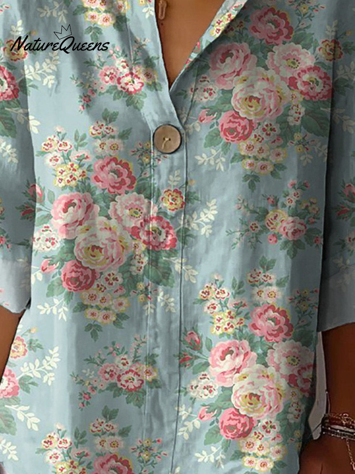 Retro Style Ditsy Rose Pattern Printed Women's Casual Cotton Linen Shirt