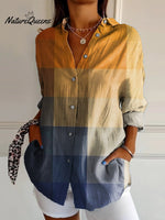 Women's Blue Yellow Gradient Mosaic Abstract Art Print Casual Cotton Shirt