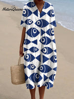 Women's Vintage Fish Art Print Flowy Dress
