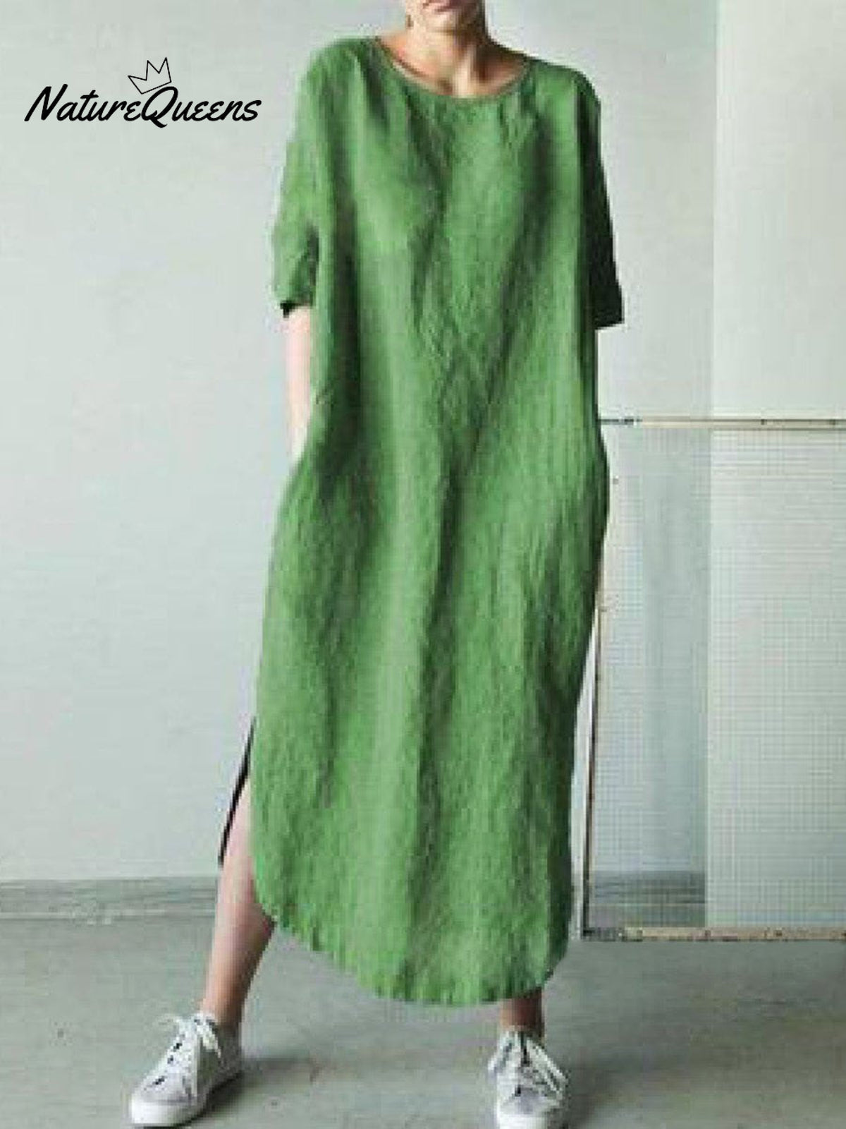 Women's Solid Color Loose Elegant Casual Cotton And Linen Dress