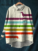 Women's Dachshund Dog Art Print Casual Cotton And Linen Shirt