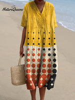 Women's Bohemian Polka Dot Abstract Art Watercolor Splash Fluid Art Print Flowy Dress