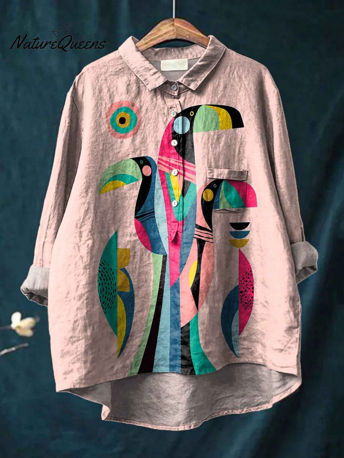 Toucan Bird Graphic Printed Women's Casual Cotton And Linen Shirt
