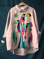 Toucan Bird Graphic Printed Women's Casual Cotton And Linen Shirt