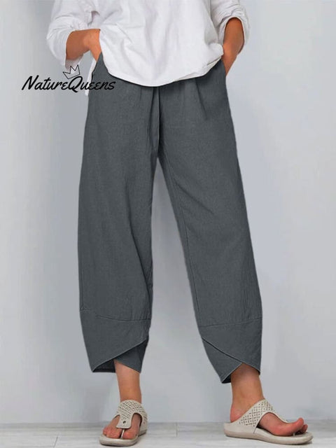 Women's Solid Color Loose Elegant Casual Simple Cotton And Linen Ninth Pants