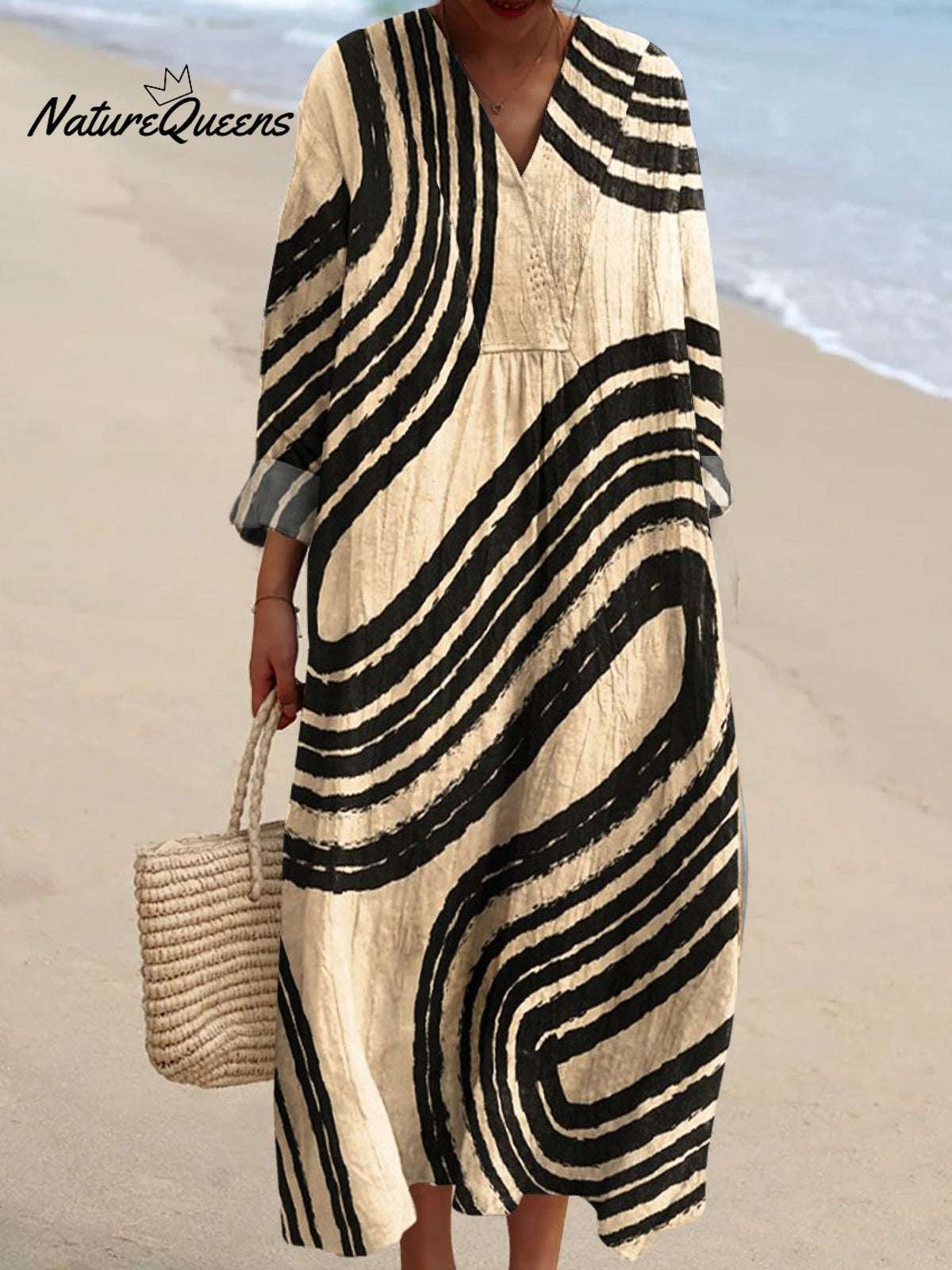 Women's Vintage Line Art Print Flowy Dress