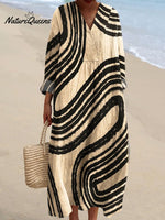 Women's Vintage Line Art Print Flowy Dress