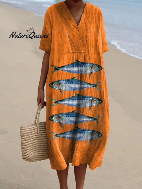 Women's Lovely Sardines Art Print Flowy Dress