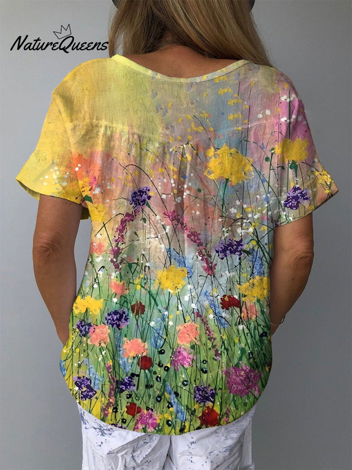 Women’s Retro Elegant Floral Art Print Casual Cotton And Linen Shirt