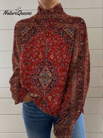 Vintage Art Print Knit Turtleneck Pullover Sweater