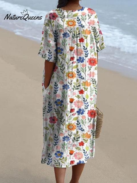 Women's Vintage Floral Art Print Casual Flowy Dress