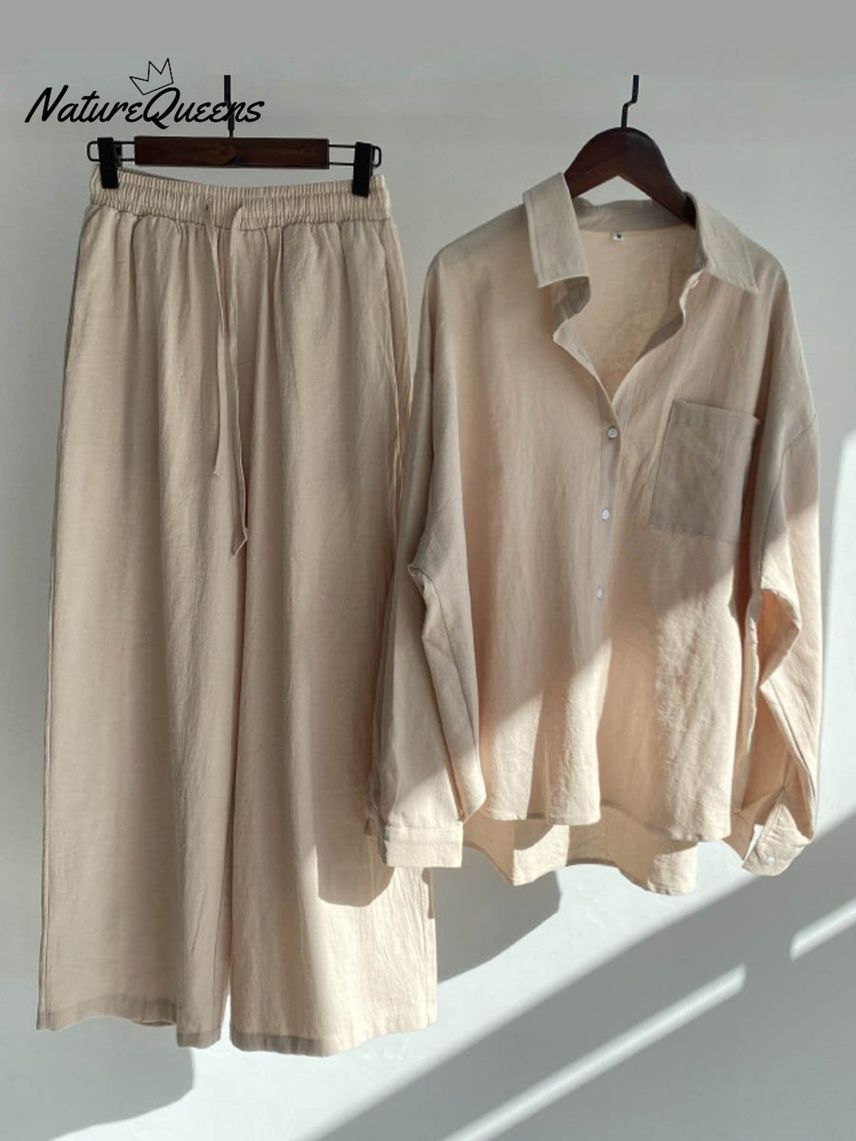 Women's Solid Color Loose Elegant High Waist Casual Cotton And Linen Suit