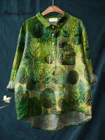 Women's Floral Art Print Casual Cotton And Linen Shirt