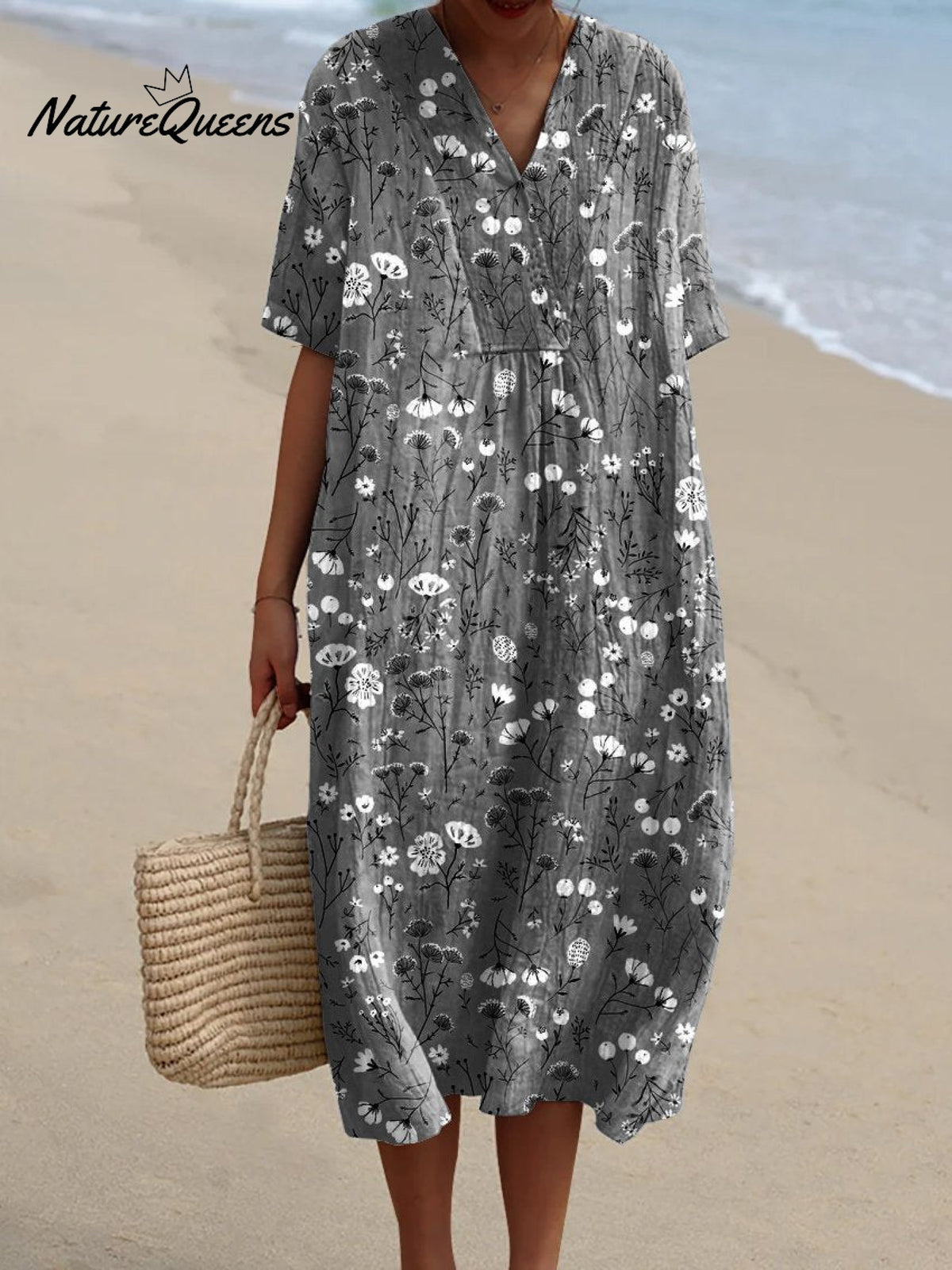 Women's Retro Flower Art PrintCasual Dress